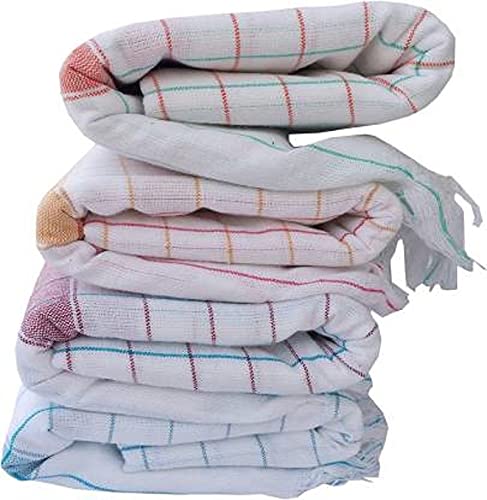 AYUS 100 Cotton Bath Towel 350 GSM Pack of 4 Large Size White Chex Design