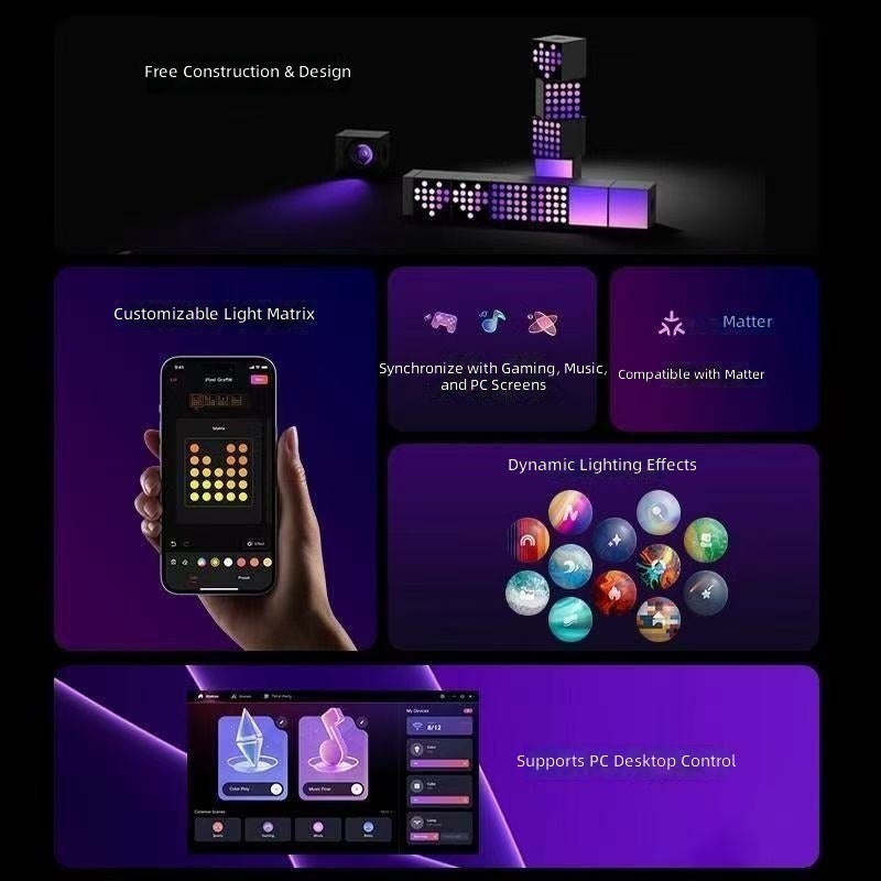 يلايت مكعب إضاءة محيطية RGB من Yeelight بتصميم ثلاثي الأبعاد ذكي للألعاب والمكتب مع خاصية التفاعل مع الصوت - Image 5