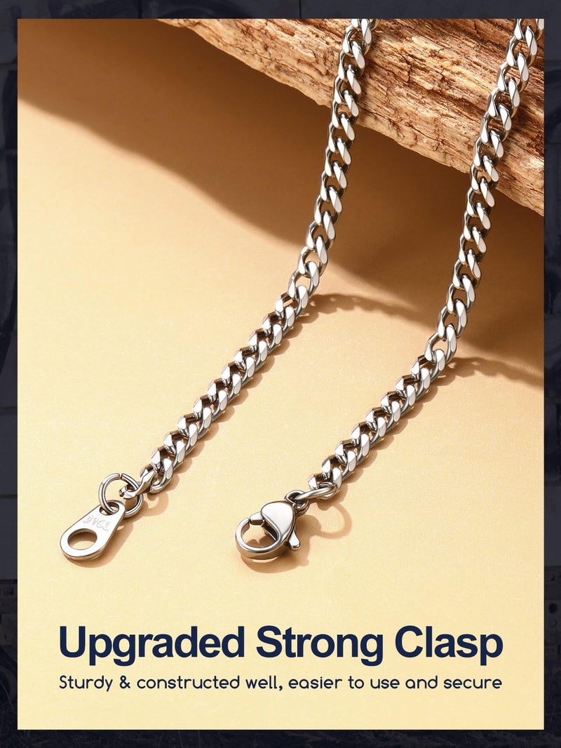 Suplight 3mm 316L Stainless Steel Miami Cuban Chains Necklaces Hip Hop Punk Jewelry Waterproof Short Curb Cuban Link Chain Necklace for Men & Women 18 inches - Image 4