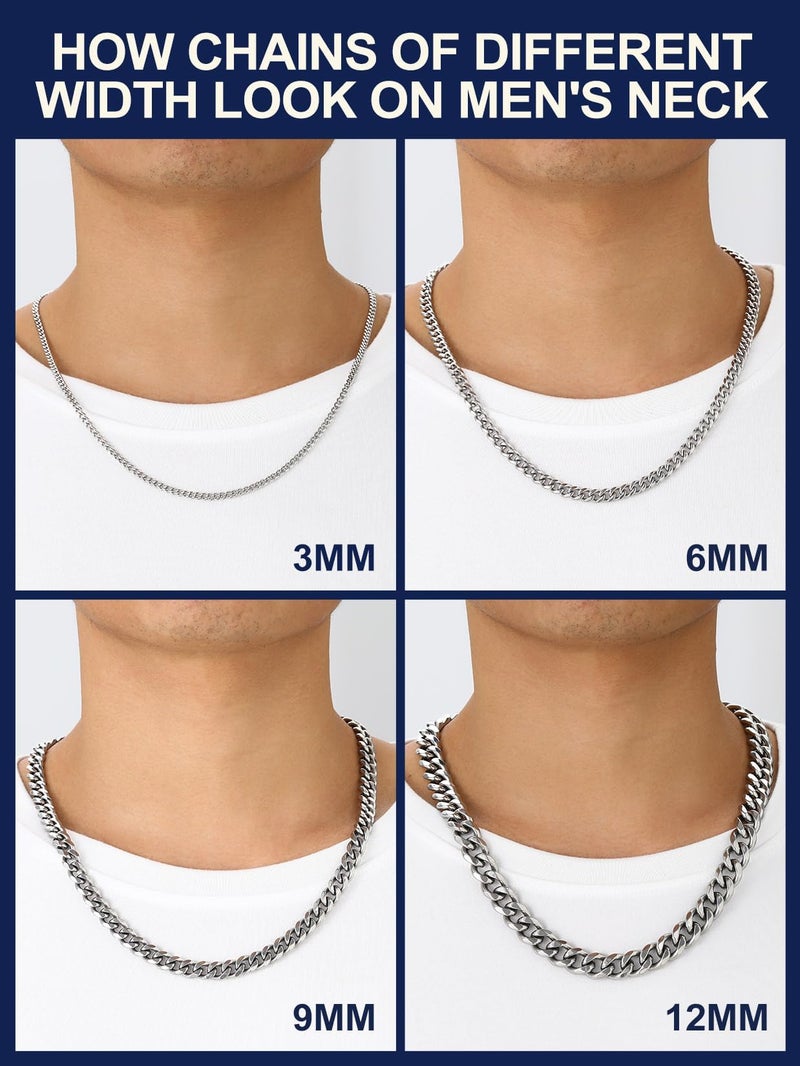 Suplight 3mm 316L Stainless Steel Miami Cuban Chains Necklaces Hip Hop Punk Jewelry Waterproof Short Curb Cuban Link Chain Necklace for Men & Women 18 inches - Image 5