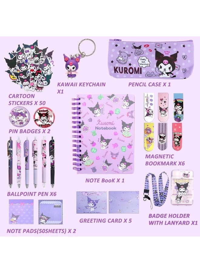 هاسذيب مجموعة أدوات مدرسية من هاستيب® كاواي كورومي، مكونة من 23 قطعة، مع حقيبة أقلام ودفتر ملاحظات وأقلام نقر وحامل بطاقات وأقلام تحديد للكتب و50 ملصق كورومي وملصقات ملاحظات ومجموعة هدايا مدرسية للبنات - Image 1