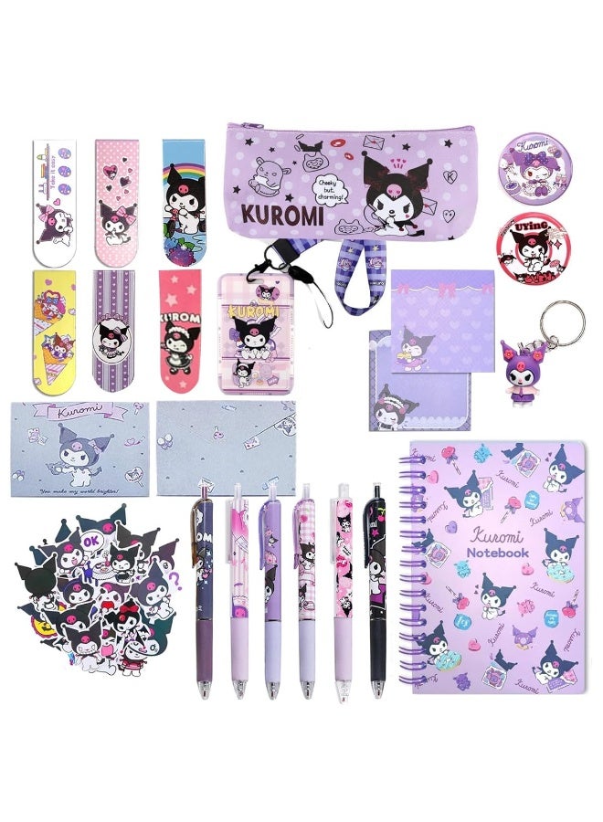 هاسذيب مجموعة أدوات مدرسية من هاستيب® كاواي كورومي، مكونة من 23 قطعة، مع حقيبة أقلام ودفتر ملاحظات وأقلام نقر وحامل بطاقات وأقلام تحديد للكتب و50 ملصق كورومي وملصقات ملاحظات ومجموعة هدايا مدرسية للبنات - Image 5
