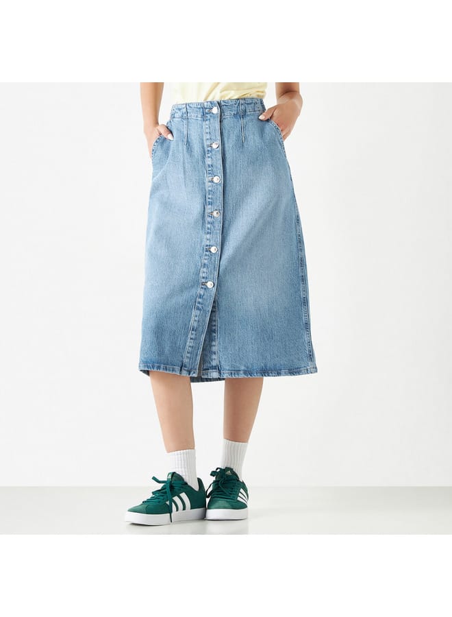 Lee Cooper Lee Cooper Denim Midi Skirt with Button Closure - Image 1