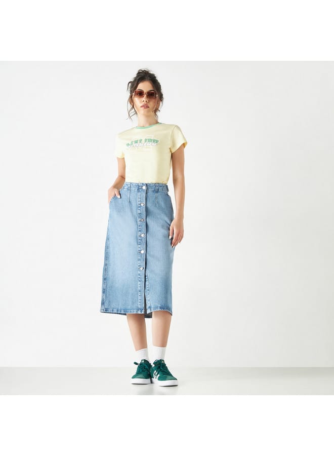 Lee Cooper Lee Cooper Denim Midi Skirt with Button Closure - Image 2