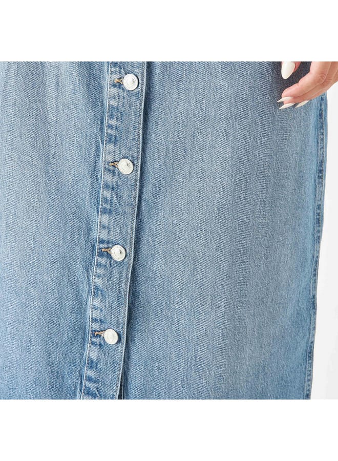 Lee Cooper Lee Cooper Denim Midi Skirt with Button Closure - Image 4