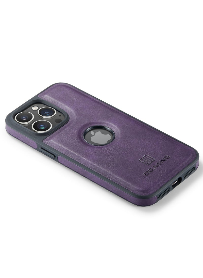 DGMING Case Cover Premium Leather Back with Logo CutOut Shockproof Compatible with Iphone 14 Pro  (Purple) - Image 3
