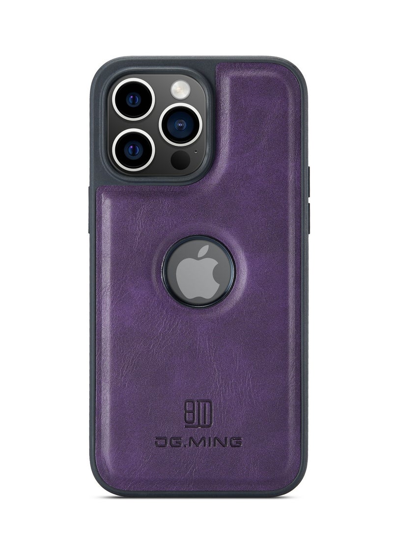 DGMING Case Cover Premium Leather Back with Logo CutOut Shockproof Compatible with Iphone 14 Pro  (Purple) - Image 2