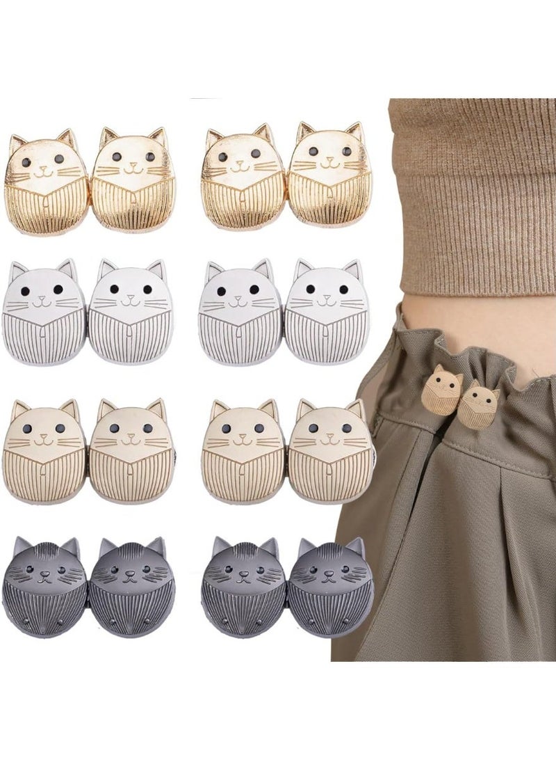 8 Sets Cat Jeans Button Pant Waist Tightener, Cute cat Adjustable Waist Buckle Sets No Sew and No Tools Detachable Decorative Buckles, Jean Buttons Pins for Loose, Pants, Skirts, Sleeves - Image 1