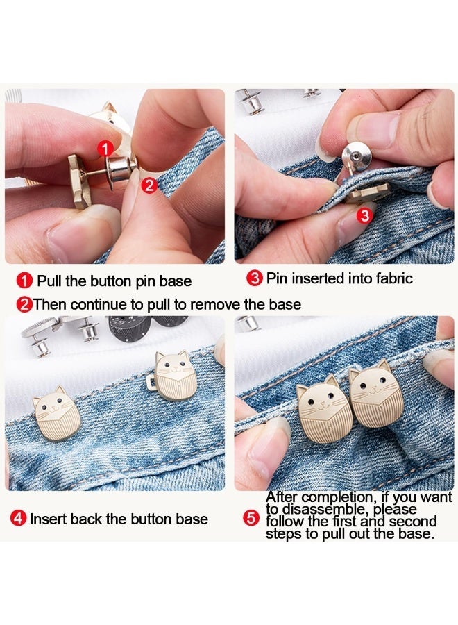 8 Sets Cat Jeans Button Pant Waist Tightener, Cute cat Adjustable Waist Buckle Sets No Sew and No Tools Detachable Decorative Buckles, Jean Buttons Pins for Loose, Pants, Skirts, Sleeves - Image 4