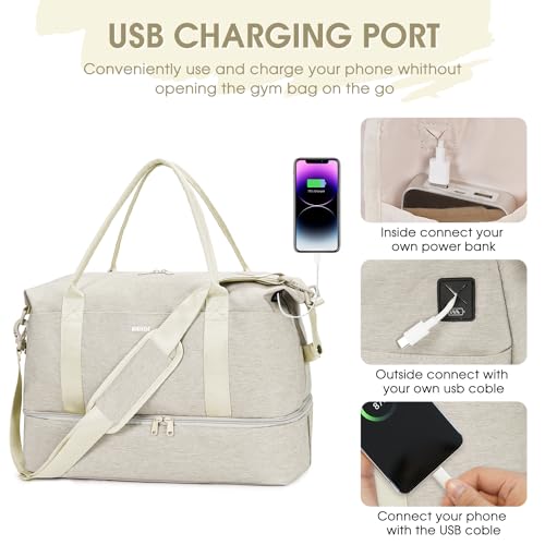 WANDF حقيبة شخصية بحجم 18x14x8 لخطوط سبيريت الجوية مع منفذ شحن USB، حقيبة سفر تحت المقعد مع جيب مبلل وحيز للأحذية، حقائب يد للنساء والرجال (بيج) - Image 5