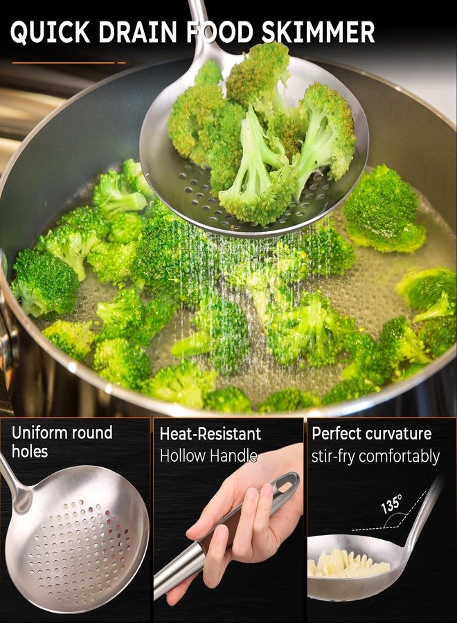 MARTE 17'' Skimmer Slotted Spoon - 304 Stainless Steel Skimmer Ladle Spider Strainer Spoon for Cooking and Frying - Long Pasta Strainer Tools Frying Spoon Kitchen Cooking Utensils Colander Spoon - Image 5