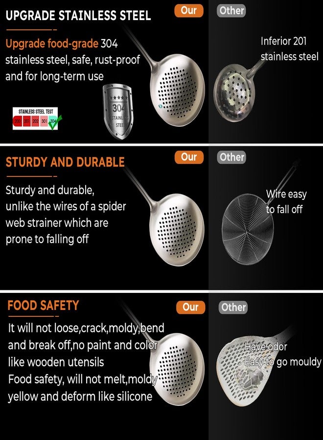 MARTE 17'' Skimmer Slotted Spoon - 304 Stainless Steel Skimmer Ladle Spider Strainer Spoon for Cooking and Frying - Long Pasta Strainer Tools Frying Spoon Kitchen Cooking Utensils Colander Spoon - Image 3