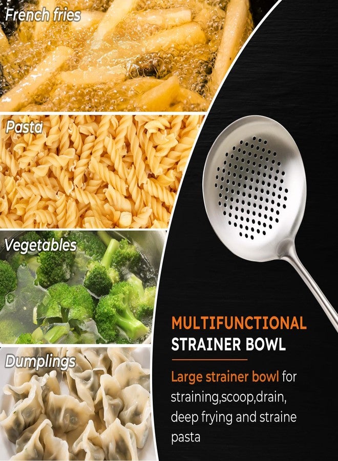 MARTE 17'' Skimmer Slotted Spoon - 304 Stainless Steel Skimmer Ladle Spider Strainer Spoon for Cooking and Frying - Long Pasta Strainer Tools Frying Spoon Kitchen Cooking Utensils Colander Spoon - Image 4