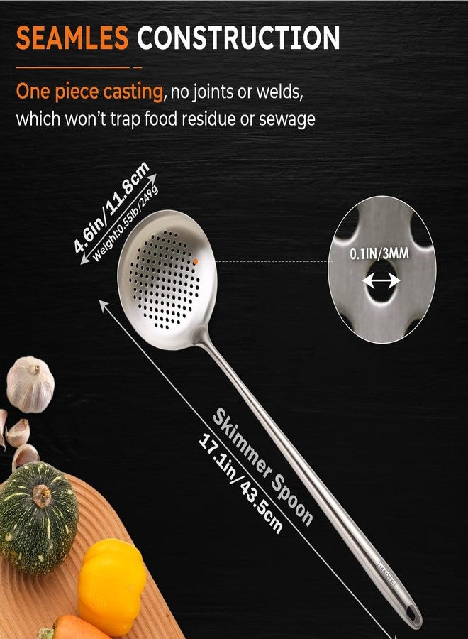 MARTE 17'' Skimmer Slotted Spoon - 304 Stainless Steel Skimmer Ladle Spider Strainer Spoon for Cooking and Frying - Long Pasta Strainer Tools Frying Spoon Kitchen Cooking Utensils Colander Spoon - Image 2