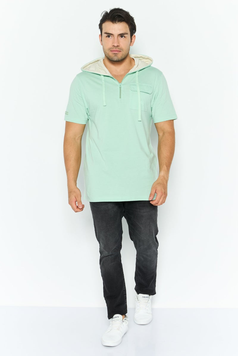 Akademiks Men Hooded Short Sleeve Brand Logo Hoodie, Mint Green  - Image 3
