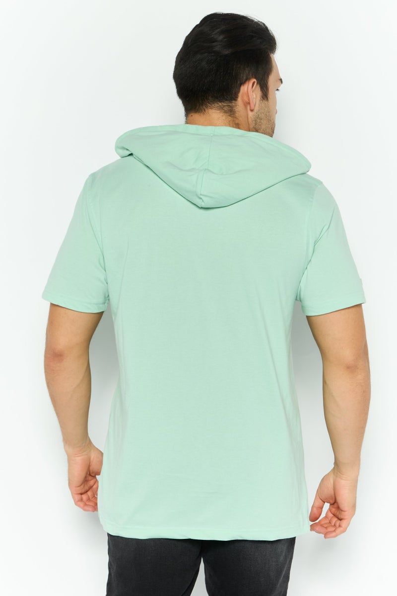 Akademiks Men Hooded Short Sleeve Brand Logo Hoodie, Mint Green  - Image 4