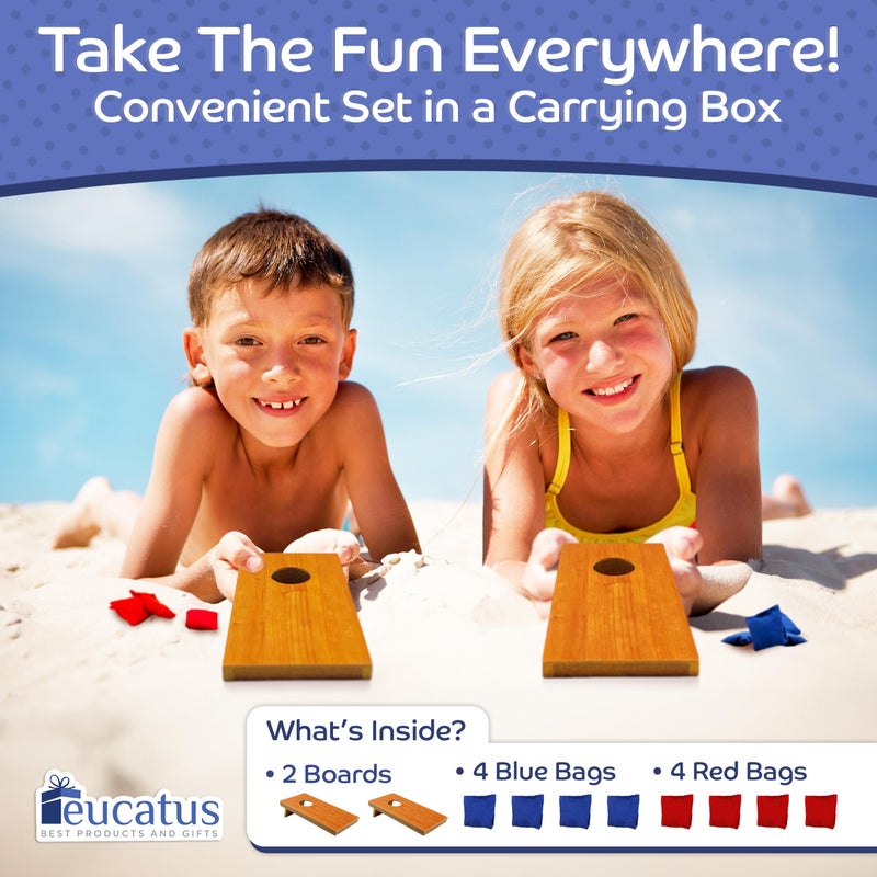 Eucatus Best Products & Gifts Super Fun MINI Kids Portable Tabletop Cornhole Set. Two 10.5" x 5.25" Boards with 4 Red & 4 Blue Double Lined Bags. Great Slumber Party, Sleepover, or Birthday Party Bag Toss Game for Your Child - Image 4