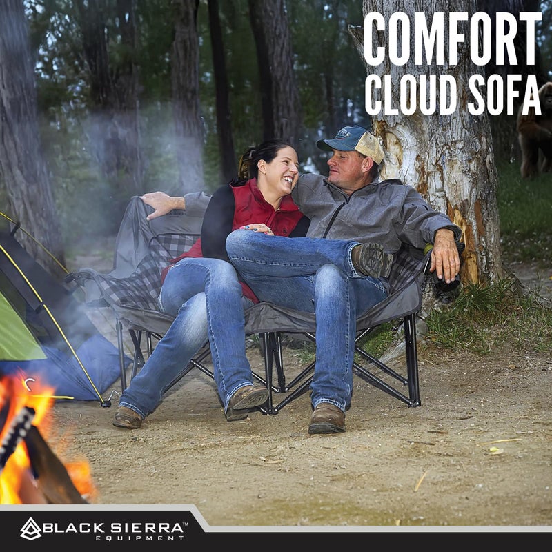 Black Sierra Equipment Black Sierra Double Loveseat Comfort Camping Couch, Oversized Folding Chair for Adults, 600â€‘lb Capacity, Plush Padded Heavy Duty Outdoor Seat with Cup Holders & Carry Bag for Beach, RV - Image 3
