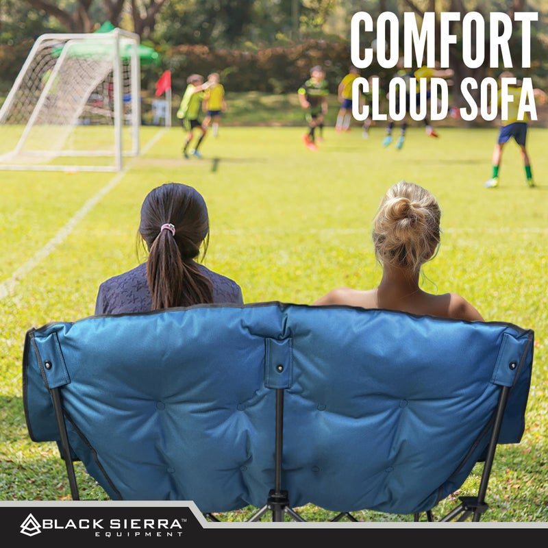 Black Sierra Equipment Black Sierra Double Loveseat Comfort Camping Couch, Oversized Folding Chair for Adults, 600â€‘lb Capacity, Plush Padded Heavy Duty Outdoor Seat with Cup Holders & Carry Bag for Beach, RV - Image 5