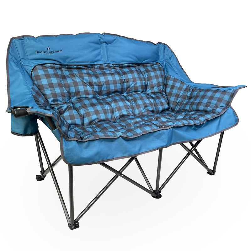 Black Sierra Equipment Black Sierra Double Loveseat Comfort Camping Couch, Oversized Folding Chair for Adults, 600â€‘lb Capacity, Plush Padded Heavy Duty Outdoor Seat with Cup Holders & Carry Bag for Beach, RV - Image 1