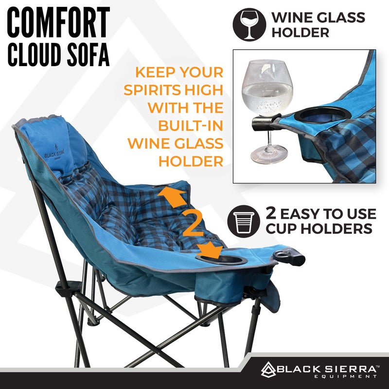 Black Sierra Equipment Black Sierra Double Loveseat Comfort Camping Couch, Oversized Folding Chair for Adults, 600â€‘lb Capacity, Plush Padded Heavy Duty Outdoor Seat with Cup Holders & Carry Bag for Beach, RV - Image 4