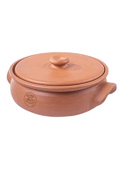 Elizi Round Shape Heat Resistant Full Natural Handmade Clay Pot with Lid Brown 10.5 x 30 x 30 cm EL-113 