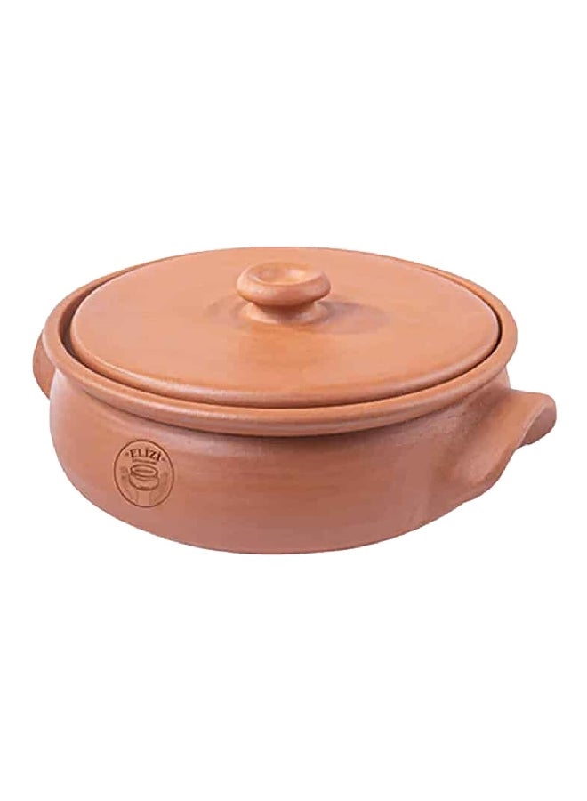 إليزي وعاء فخار مصنوع يدوياً طبيعي بالكامل مقاوم للحرارة مع غطاء بني 10.5 × 30 × 30 سم EL-113