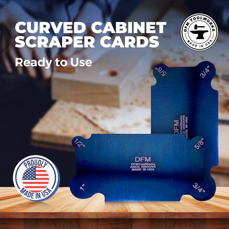 DFM Tool Works Curved Cabinet Scraper Cards - Precision Cabinet Scraper for Woodworking, Multi-Use Woodworking Tools, Wood Finishers, Quality Card Scraping Tool, Made in USA, Juice Groove - Blue - Image 2