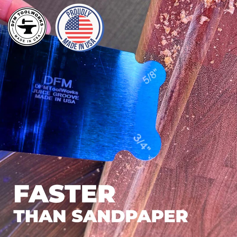DFM Tool Works Curved Cabinet Scraper Cards - Precision Cabinet Scraper for Woodworking, Multi-Use Woodworking Tools, Wood Finishers, Quality Card Scraping Tool, Made in USA, Juice Groove - Blue - Image 5