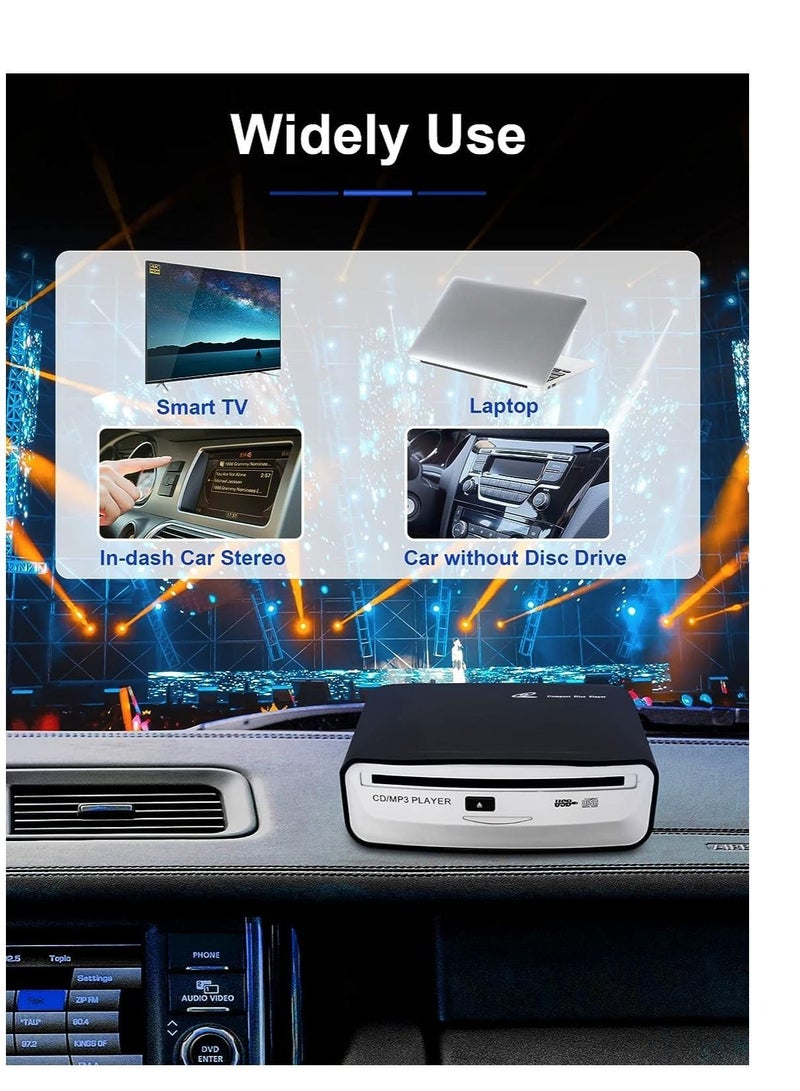 LEHWEY External Universal Car CD Player – Portable USB CD Player for Car, Laptop, TV, Mac, Android 4.4+ Compatible with Extra USB Extension Cable - Image 3