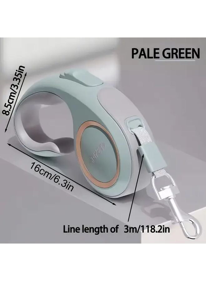 مقود حيوان أليف تلقائي قابل للسحب بطول 3 أمتار بلون أخضر فاتح مع قبضة غير قابلة للانزلاق وقفل بنقرة واحدة للكلاب الصغيرة والمتوسطة - Image 1