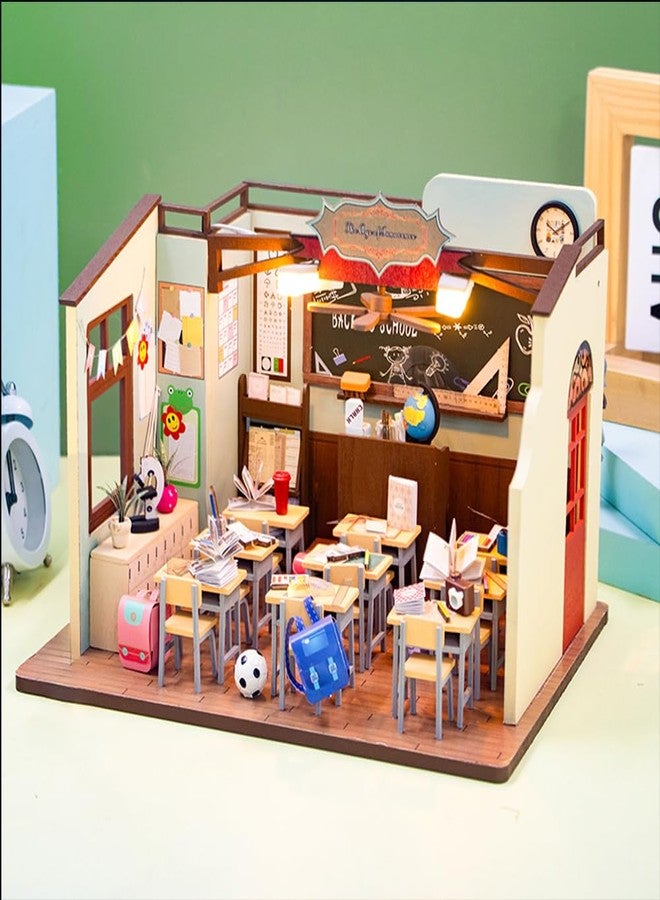 TOPBSFARNY DIY Miniature Dollhouse Kit School Classroom House Wooden Miniatures House Crafts DIY Model Kits Christmas Birthday Gifts for Men and Women Friend (Without Dust Cover) - Image 5