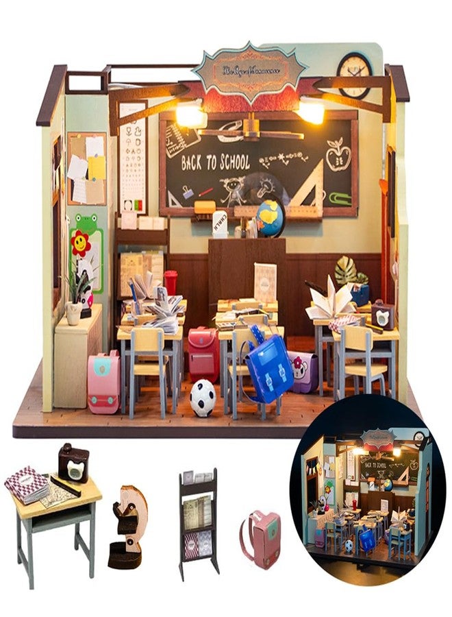 TOPBSFARNY DIY Miniature Dollhouse Kit School Classroom House Wooden Miniatures House Crafts DIY Model Kits Christmas Birthday Gifts for Men and Women Friend (Without Dust Cover) - Image 1