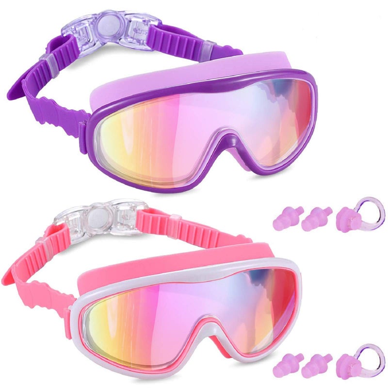 Young4us 2 Pack Kids Swim Goggles Swimming Glasses for Children from 3 to 15 Years Old