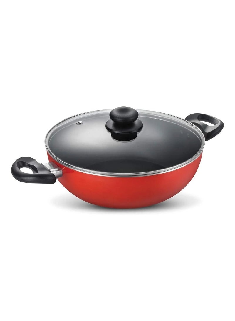 Bisbell Non-Stick Wok Pan with Glass Lid – 24CM Deep Kadai for Everyday Cooking - Image 1