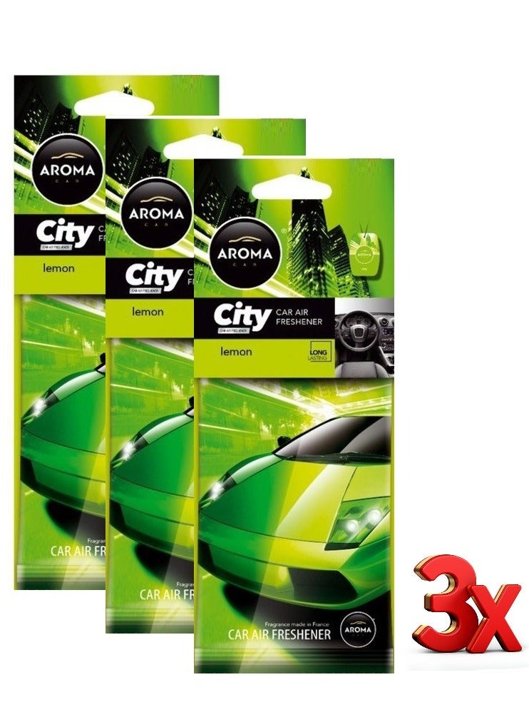 Aroma Hanging City Car Air Freshener Lemon Scented 3 Pcs