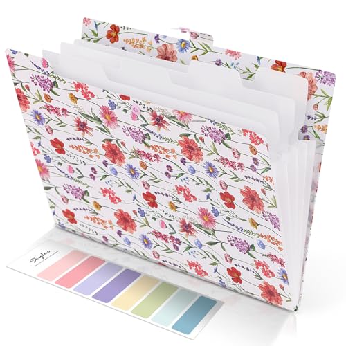 SKYDUE Accordion File Organizer Floral Expanding File Folders with 5 Pockets Cute Document Organizer for Paper Bills Receipt Storage School Office Hospital Supplies LetterA4 Size White - Image 1