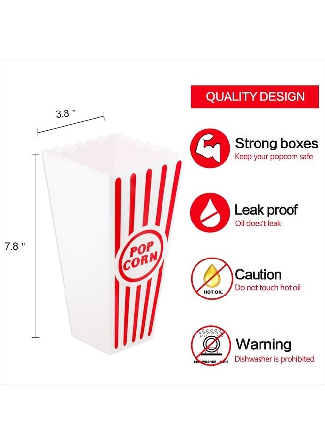 Novelty Place Plastic Red White Striped Classic Popcorn Containers for Movie Night - 7.8 inch Tall x 3.8 inch Square (4 Pack) - Image 4