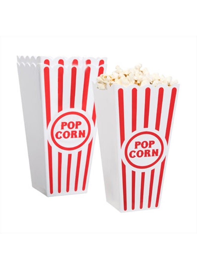 Novelty Place Plastic Red White Striped Classic Popcorn Containers for Movie Night - 7.8 inch Tall x 3.8 inch Square (4 Pack) - Image 1