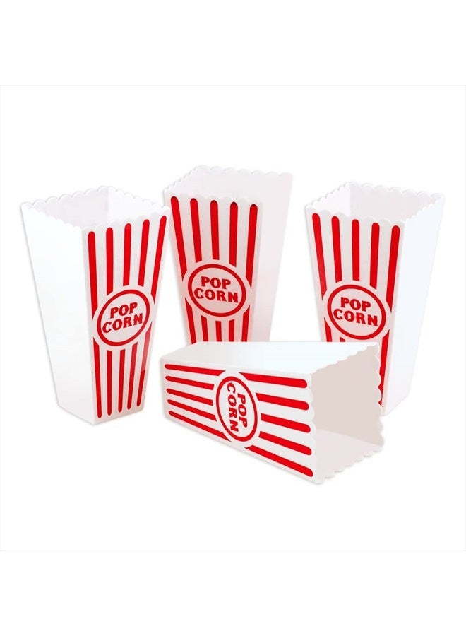 Novelty Place Plastic Red White Striped Classic Popcorn Containers for Movie Night - 7.8 inch Tall x 3.8 inch Square (4 Pack) - Image 3