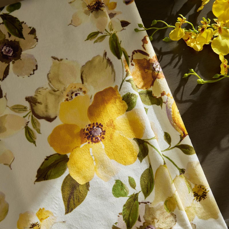OMMATO Yellow Velvet Curtains 84 Inch for Living Room Fall Floral Curtain Drapes with Cute Coquette Aesthetic Whimsical Botanical Flower Pattern Anthropologie Modern Bedroom Privacy Window Curtains,2 Panels - Image 3