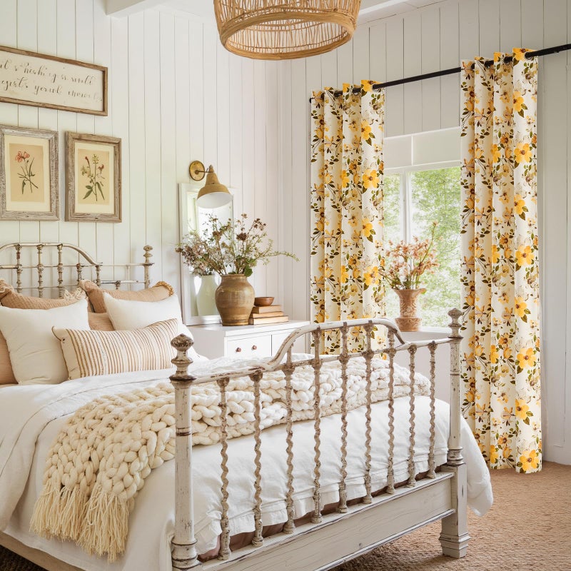 OMMATO Yellow Velvet Curtains 84 Inch for Living Room Fall Floral Curtain Drapes with Cute Coquette Aesthetic Whimsical Botanical Flower Pattern Anthropologie Modern Bedroom Privacy Window Curtains,2 Panels - Image 5