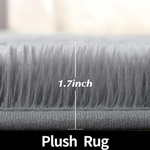 FlyDOIT Grey Round Rug for Bedroom, Super Fluffy Circle Rugs for Baby Nursery, 4'X4' Feet Furry Carpet for Children Kids Room, Cute Soft Shaggy Rug for Girls Home Decor, Fuzzy Plush Carpets for Dorm - Image 4