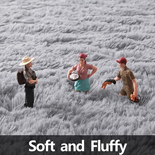 FlyDOIT Grey Round Rug for Bedroom, Super Fluffy Circle Rugs for Baby Nursery, 4'X4' Feet Furry Carpet for Children Kids Room, Cute Soft Shaggy Rug for Girls Home Decor, Fuzzy Plush Carpets for Dorm - Image 5