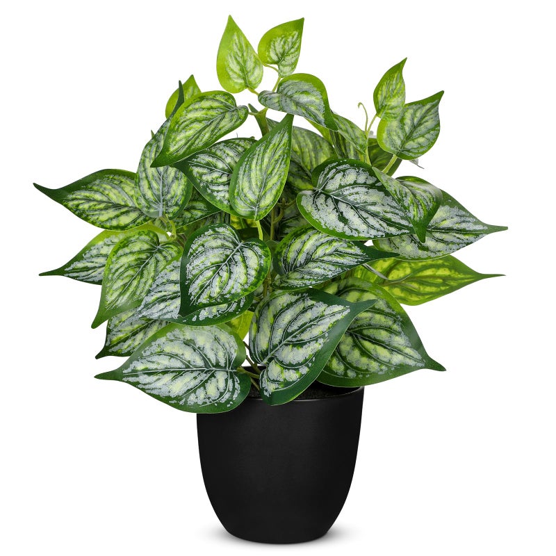 Villa Como 14.5" Artificial Plants Indoor Home Decor, Fake Potted Silk Plants for Shelves Living Room Decorative, Small Artificial Office Desk Plant in Pots, Faux Potted Greenery Tropical House Plant - Image 1