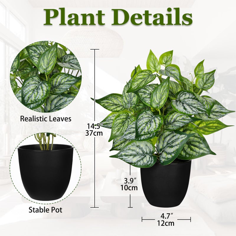Villa Como 14.5" Artificial Plants Indoor Home Decor, Fake Potted Silk Plants for Shelves Living Room Decorative, Small Artificial Office Desk Plant in Pots, Faux Potted Greenery Tropical House Plant - Image 2