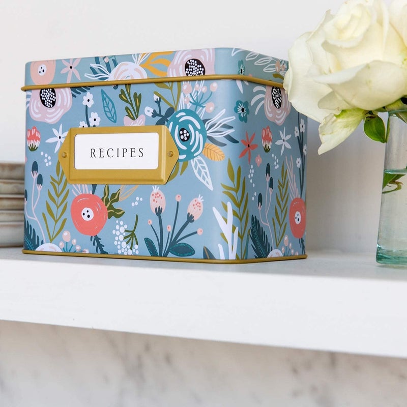 Jot  Mark Recipe Card Gift Box, 25 4x6 inch Cards, 14 Dividers, Decorative Tin Box - Recipe Tin - Image 2