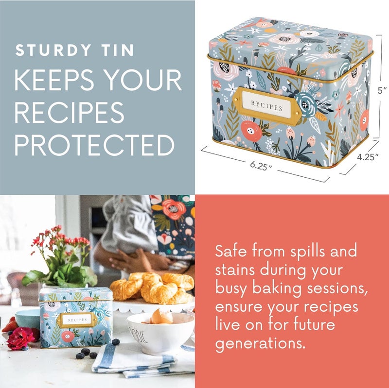 Jot  Mark Recipe Card Gift Box, 25 4x6 inch Cards, 14 Dividers, Decorative Tin Box - Recipe Tin - Image 4