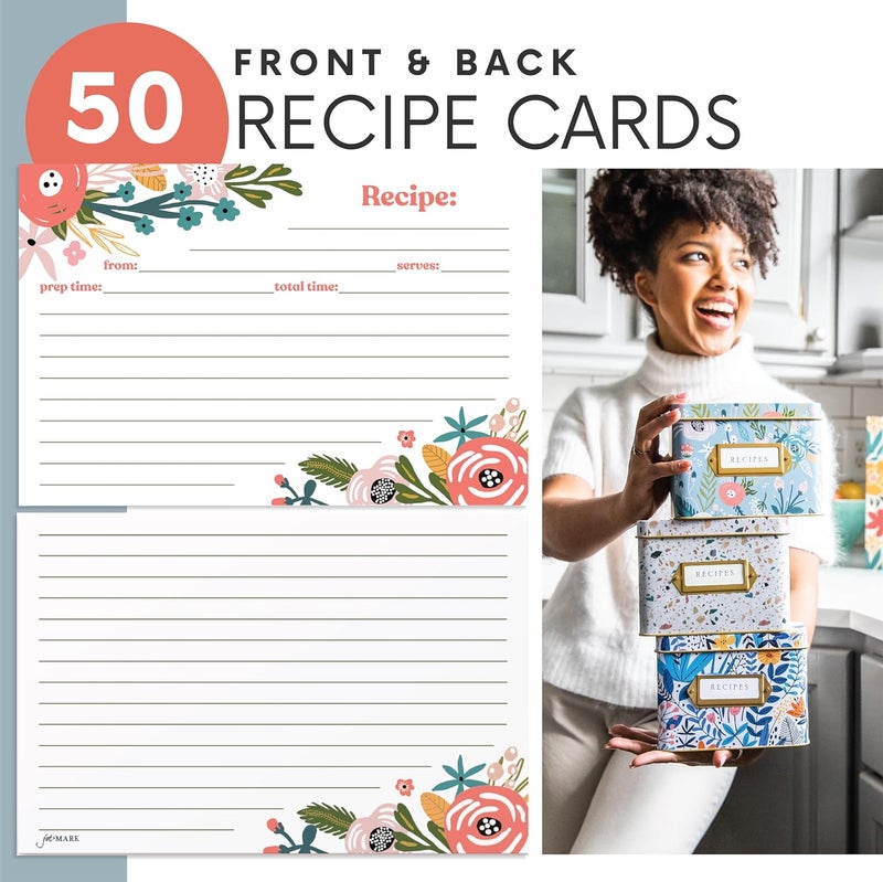 Jot  Mark Recipe Card Gift Box, 25 4x6 inch Cards, 14 Dividers, Decorative Tin Box - Recipe Tin - Image 5