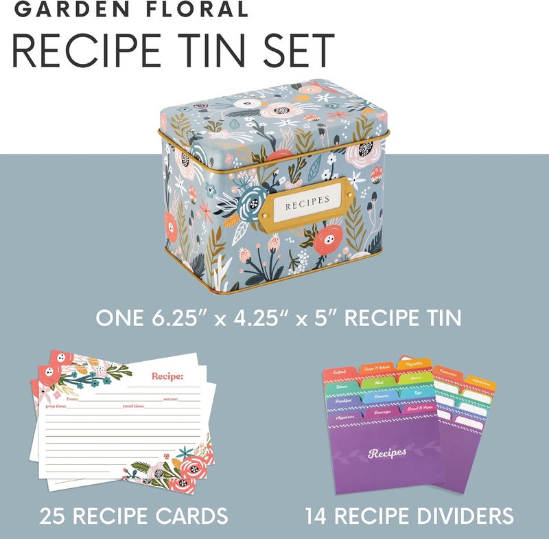 Jot  Mark Recipe Card Gift Box, 25 4x6 inch Cards, 14 Dividers, Decorative Tin Box - Recipe Tin - Image 3